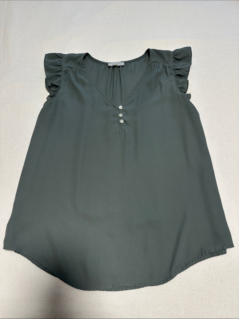 LOFT Green Ruffle Sleeve V-Neck Blouse